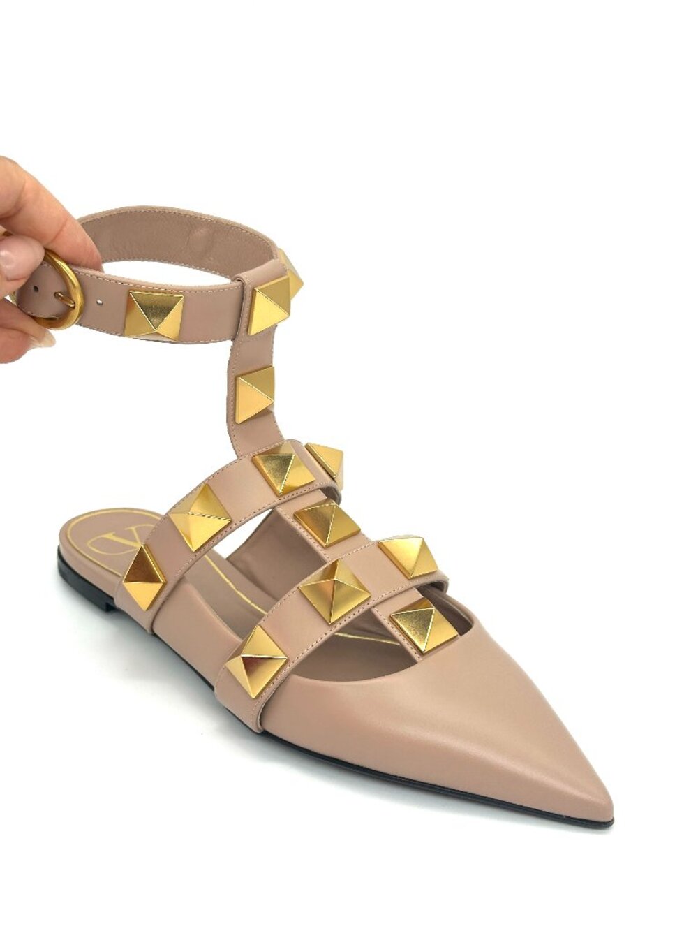 Valentino Roman Stud Rockstud Studded Leather Ankle Cuff Flat Sandal Shoes